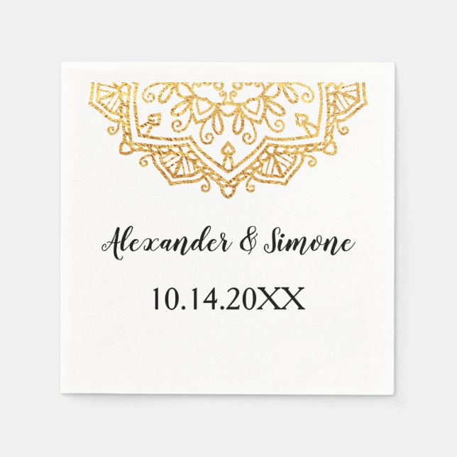 Gold Mandala Wedding Party Cocktail Napkin (Front)