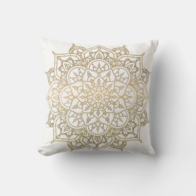 Gold Mandala White Chic Glamour Modern Glam Cushion (Front)