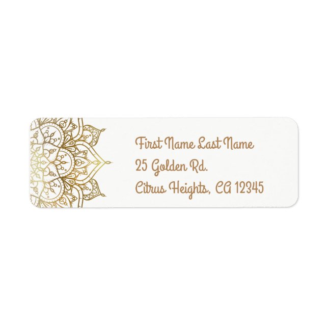 Gold Mandala White Glam Modern Wedding Return Address Label (Front)