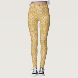 Gold Mandalas of various Geometric Circle designs Leggings