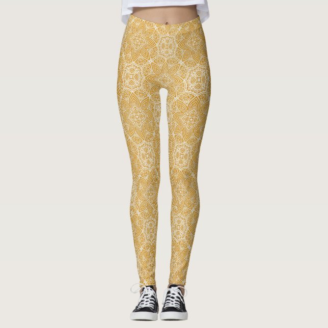 Gold Mandalas of various Geometric Circle designs Leggings (Front)