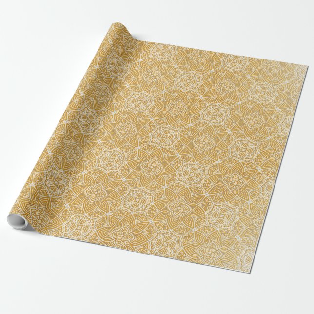 Gold Mandalas of various Geometric Circle repeats Wrapping Paper (Unrolled)