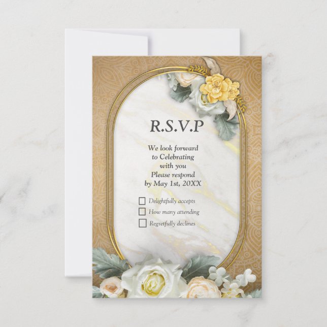 Gold Mandalas of various geometric circles RSVP Card (Front)