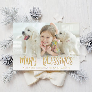 Gold Many Blessings Christmas Holiday Photo Card
