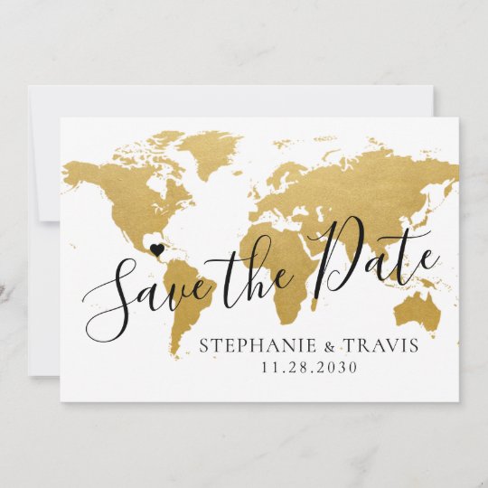 Gold Map Destination Wedding Save The Date Card Zazzle Com Au