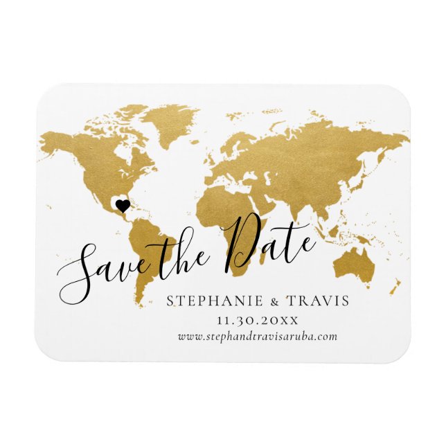 Gold Map Destination Wedding Save the Date Magnet (Horizontal)