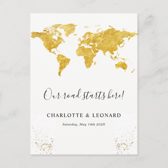 Gold map engagement postcard (Front)