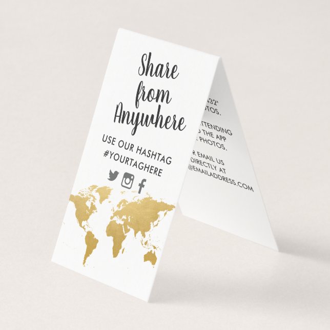 Gold Map Travel Themed Destination Hashtag Sign (Front)