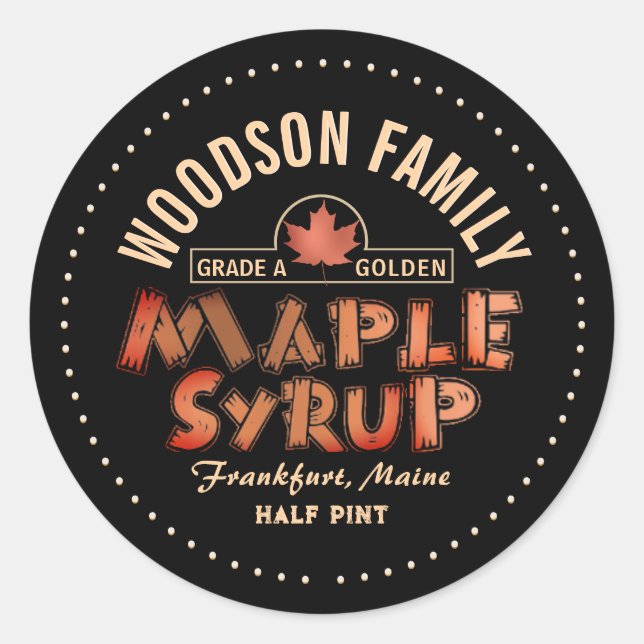 Gold Maple Leaf Emblem Maple Syrup Editable Label (Front)