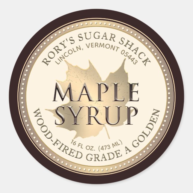 Gold Maple Leaf Maple Syrup Editable Label (Front)