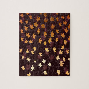 Gold Maple Leaf on dark red Jigsaw Puzzle