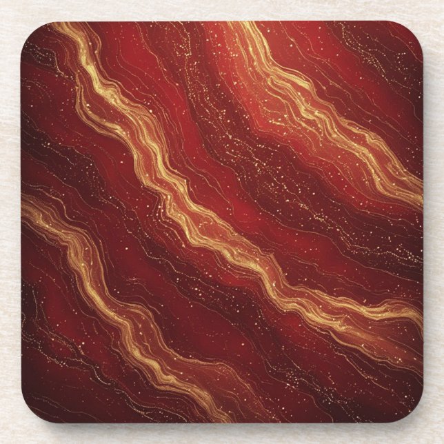 Gold Marble Abstract Background With Red Swirls Coaster (Front)