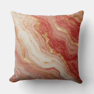 Gold Marble Abstract Background With Red Swirls Cushion