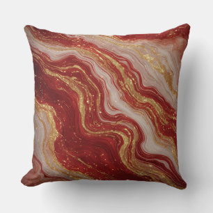 Gold Marble Abstract Background With Red Swirls Cushion