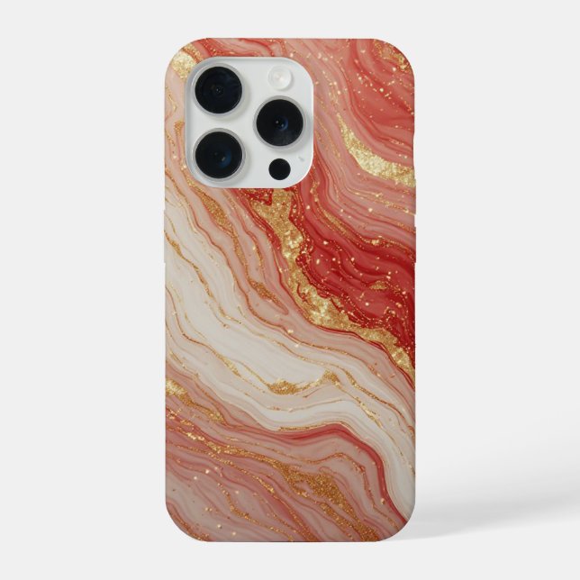 Gold Marble Abstract Background With Red Swirls iPhone Case (Back)