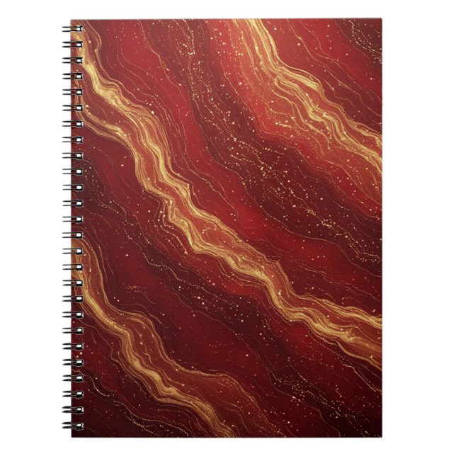 Gold Marble Abstract Background With Red Swirls Notebook (Front)