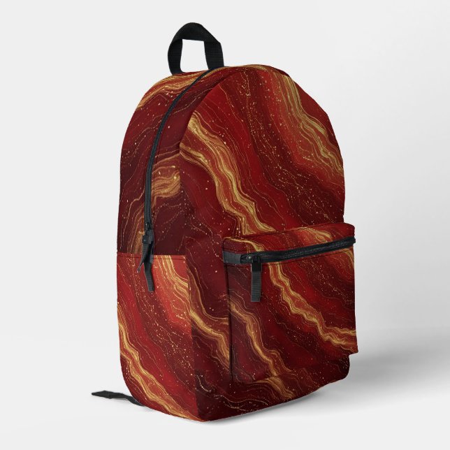 Gold Marble Abstract Background With Red Swirls Printed Backpack (Back Corner Left)