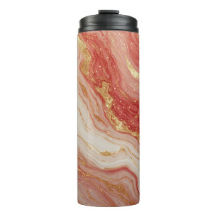 Gold Marble Abstract Background With Red Swirls Thermal Tumbler