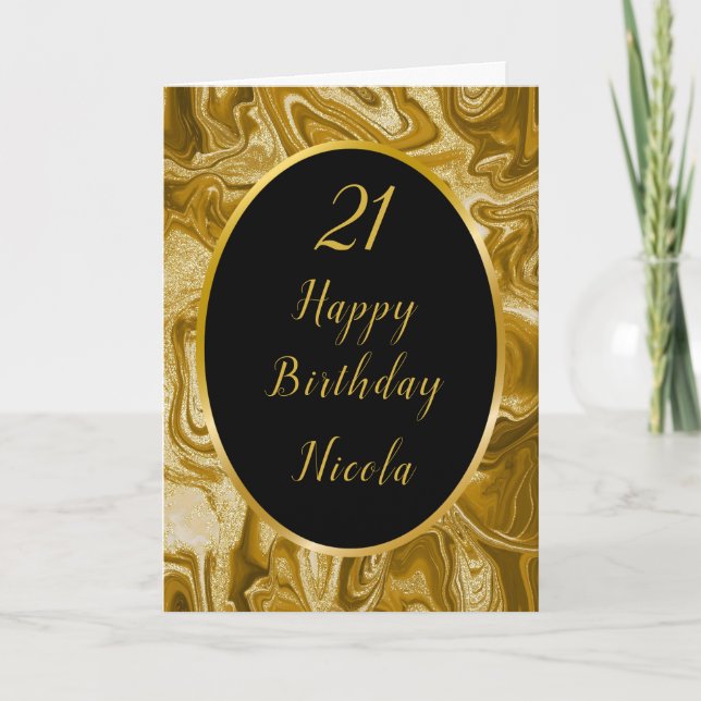Gold Marble Agate 21st Birthday Card (Front)