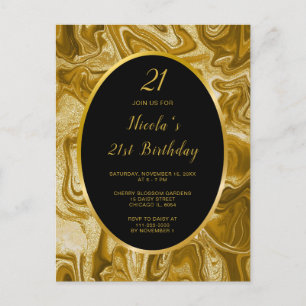 Gold Marble Agate 21st Birthday Postcard