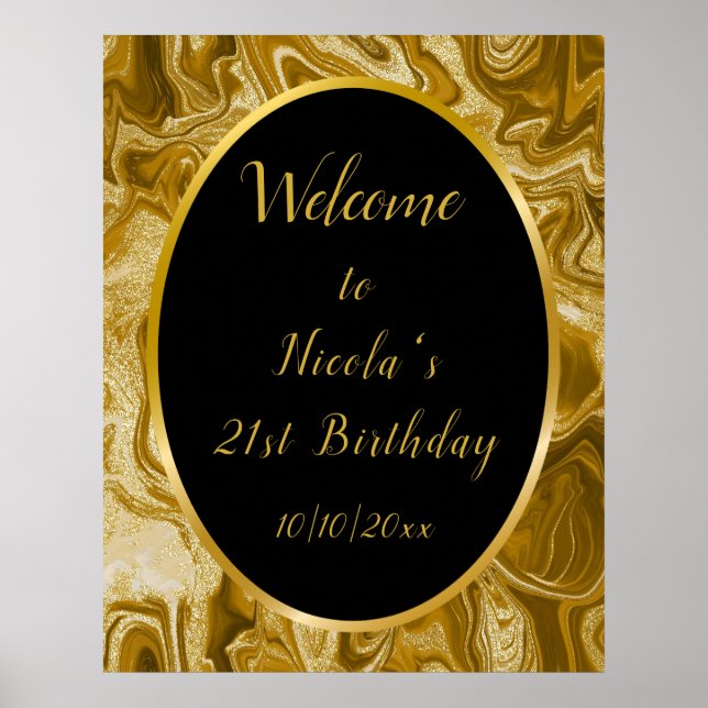 Gold Marble Agate 21st Birthday  Poster (Front)