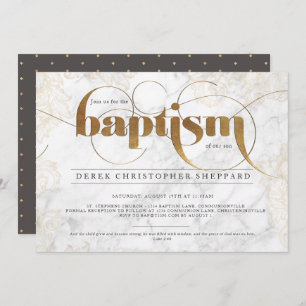 Gold Marble Baptism Invitation