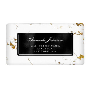 Gold Marble Black Return Address Labels RSVP
