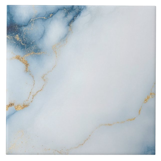 Gold Marble Blue Pattern  Ceramic Tile (Front)