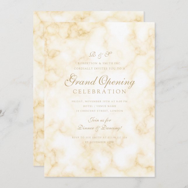 Gold Marble Blush Corporate Grand Opening  Invitation (Front/Back)