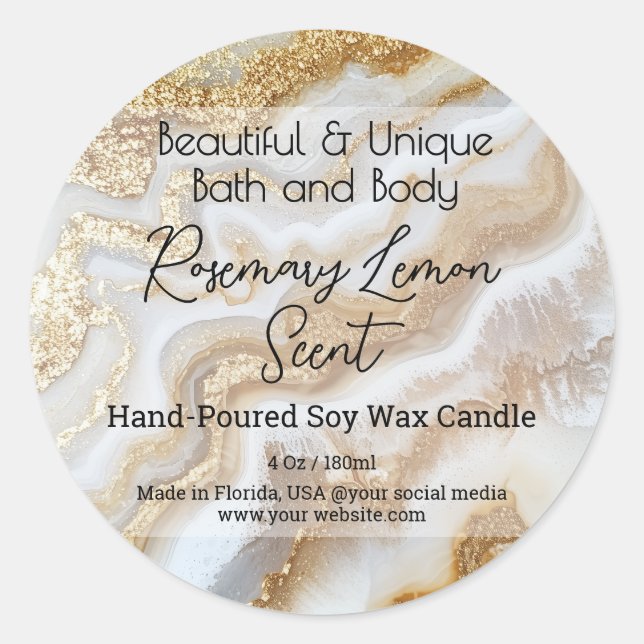 Gold Marble Bottle Candle Jar Lid Product Label (Front)