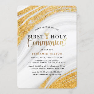Gold Marble Boy First Holy Communion Invitation