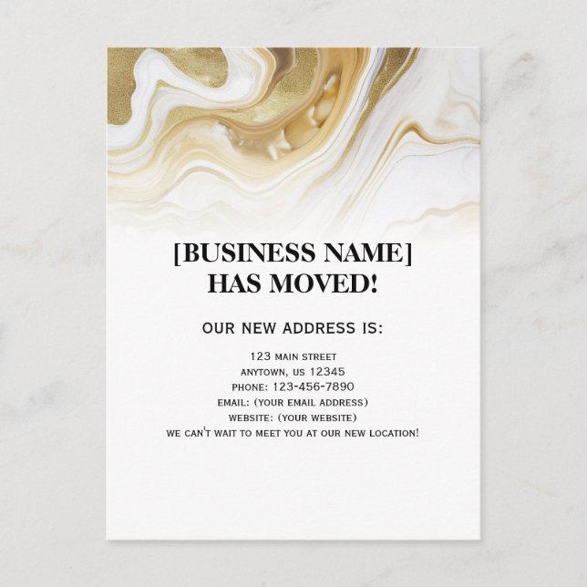Gold Marble Business Moving Announcement Postcard (Front)