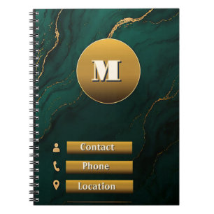💚 Gold Marble Business Note With Emerald Backgrou Notebook