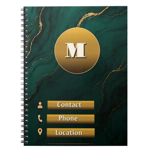 💚 Gold Marble Business Note With Emerald Backgrou Notebook (Front)