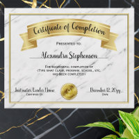 Gold Marble Certificate of Completion Course Award