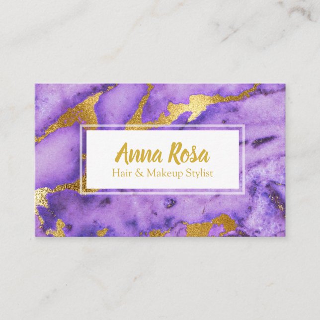 *~* Gold Marble Chic Deep Purple  Popular Business Card (Front)
