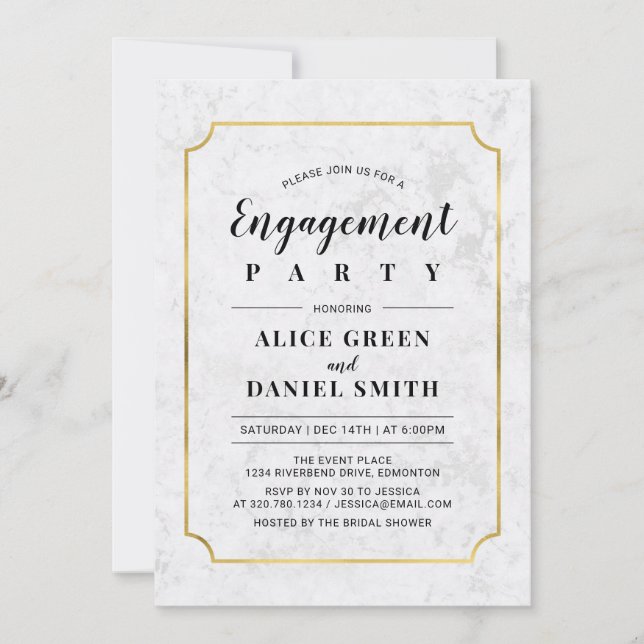 Gold & Marble | Classic Wedding Engagement Party Invitation (Front)