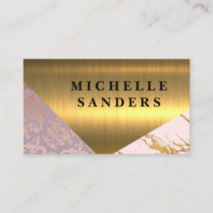Gold Marble   Damask Pattern Rose   Gold Metal Business Card