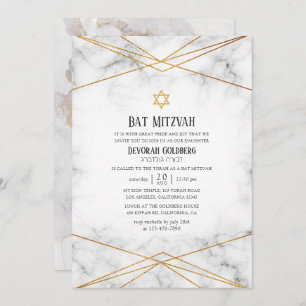 Gold Marble Geometric Bat Mitzvah Invitation