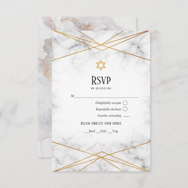 Gold Marble Geometric Bat Mitzvah RSVP Card (Front/Back)