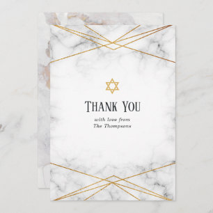 Gold Marble Geometric Bat Mitzvah Thank You Card