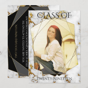 Gold Marble Geometric Gold PHOTO Frame Graduation Invitation