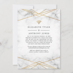 Gold Marble Geometric Reduced Wedding Guests Announcement