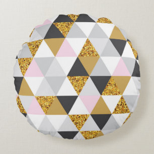 Gold marble, geometric seamless texture round cushion