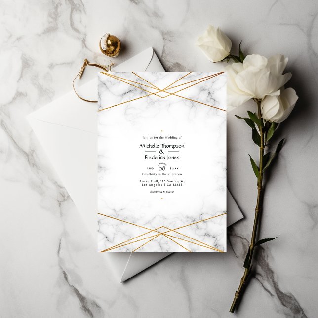Gold Marble Geometric Wedding Invitation (Creator Uploaded)