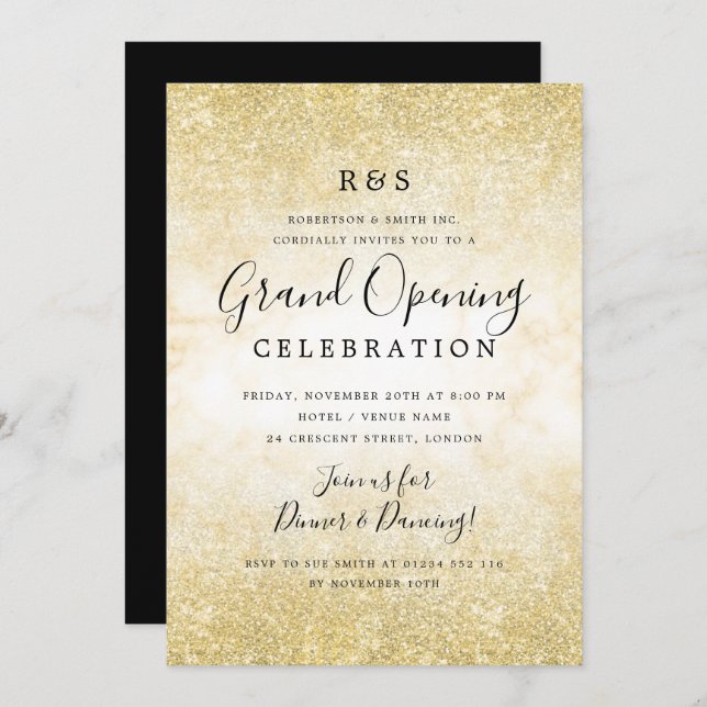 Gold Marble Glitter Corporate Grand Opening   Invitation (Front/Back)