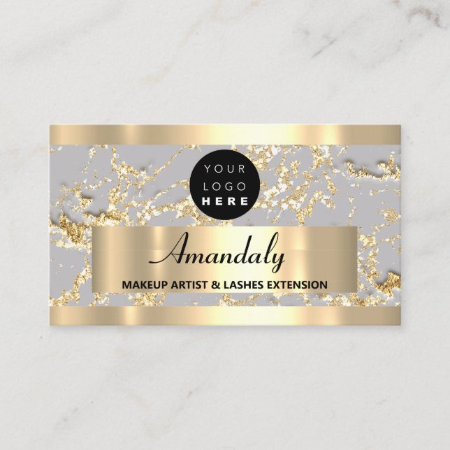  Gold Marble Glitter Fashion Beautique Shop Grey  Business Card (Front)