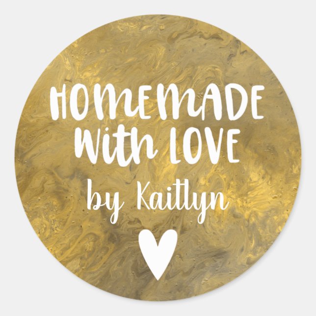 Gold Marble Homemade With Love Classic Round Sticker (Front)