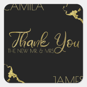 Gold Marble Look Thank You Stickers