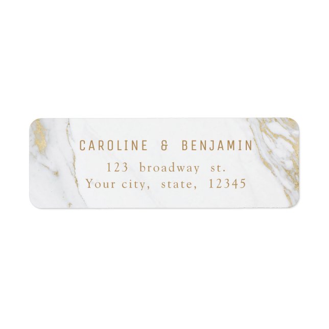 Gold marble luxury modern wedding return address label (Front)